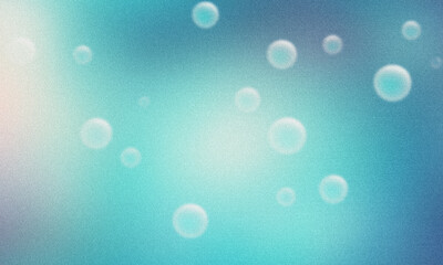 Abstract light blue background with bokeh and white circles floating, grainy texture