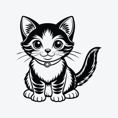 cat sitting silhouette black and white vector illustration 