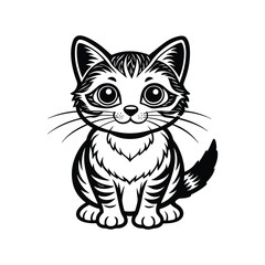 Obraz premium cat sitting silhouette black and white vector illustration 
