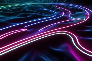 3d render. Abstract neon curvy lines isolated on black background generate by AI