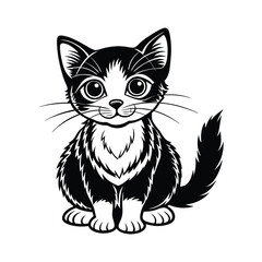 cat sitting silhouette black and white vector illustration 