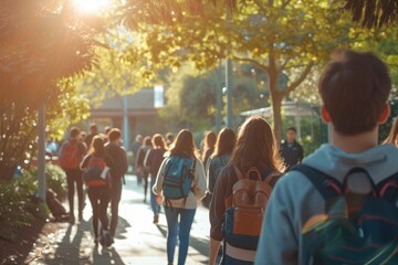 High School Students Gathering in the School Yard - Start of the Year