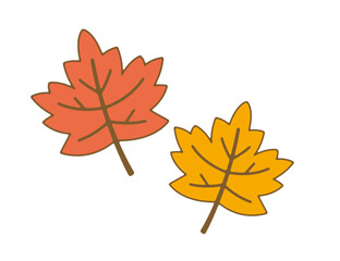 丸みのある、かわいい形のカエデのイラスト素材セット。細い輪郭線のある楓。