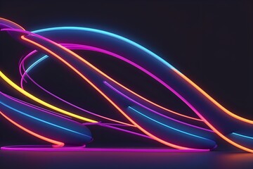 3d render. Abstract neon curvy lines isolated on black background generate by AI