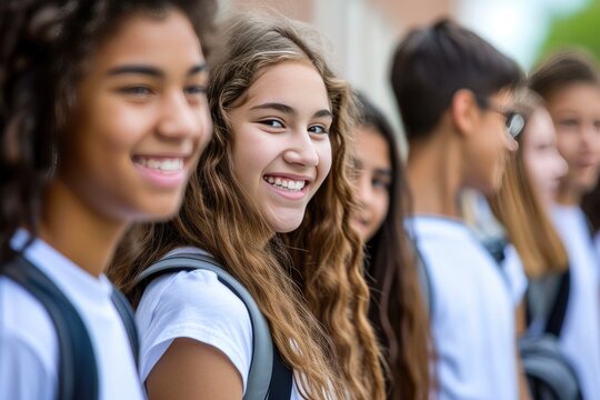 High School Students Chatting in the School Yard - Back to School