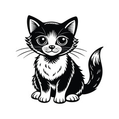 cat sitting silhouette black and white vector illustration 