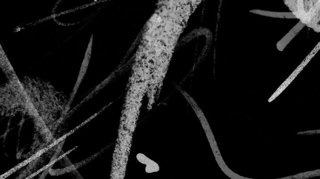 Dust and scratches old damaged surface. Grunge doodle texture. Retro vintage effect on black background.