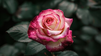 Single Pink Rose Flower Blooming in Garden