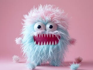 Obraz premium Adorable Furry Monster Brush on Pastel Backdrop in Studio Lighting