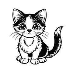cat sitting silhouette black and white vector illustration 