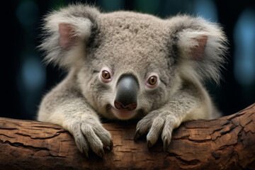 Obraz premium Adorable Koala Bear Resting on a Tree Branch with Curious Eyes and Fluffy Ears in a Natural Habitat