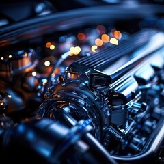 Fototapeta premium Close-up shot of a shiny engine, showcasing intricate details.