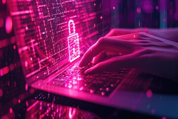 Binary Code and Cyber Defense: Hand Indicates Digital Lock