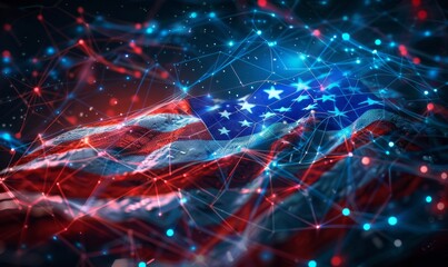 Obraz premium Abstract technological digital USA flag, template background. Concept for USA election day background