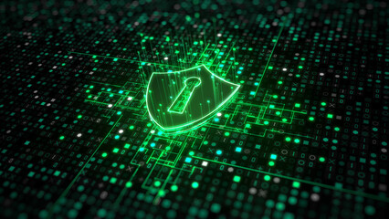 Shield Icon Cyber Security, Future technology digital data network protection, Technology cybersecurity abstract background 3d Rendering