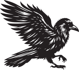 Mysterious Raven Silhouette: A Dark, Majestic Figure Soaring Through the Twilight Sky, Symbolizing Wisdom, Freedom, and Transformation in Its Bold, Shadowed Form