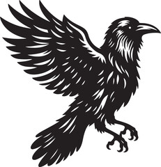 Obraz premium Mysterious Raven Silhouette: A Dark, Majestic Figure Soaring Through the Twilight Sky, Symbolizing Wisdom, Freedom, and Transformation in Its Bold, Shadowed Form