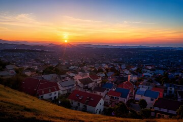 美しくグラデーションする夕焼けの風景
