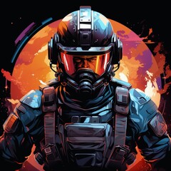 Dystopian Sci-Fi Soldier Portrait Facing the Camera