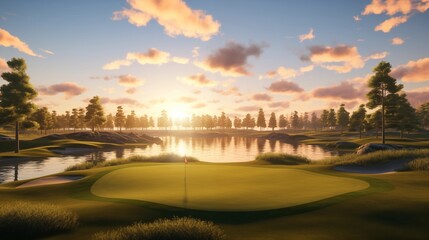 beautiful golf course at sunset or sunrise