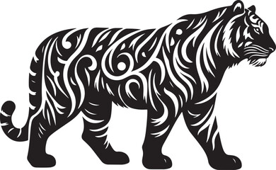 Tiger black and white vector. Silhouette eps 10