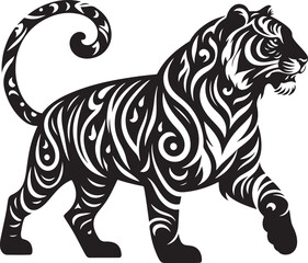 Tiger black and white vector. Silhouette eps 10