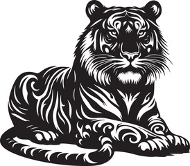 Tiger black and white vector. Silhouette eps 10