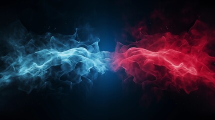 Blue vs red smoke effect black vector background. Abstract neon flame cloud with dust cold versus hot concept. Sport boxing battle competition fog transparent wallpaper design. Police digital banner
