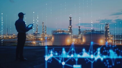 Industrial Landscape: Oil Refinery and Storage Tanks