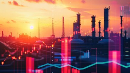 Industrial Twilight Hour: Oil Refinery and Economic Indicators