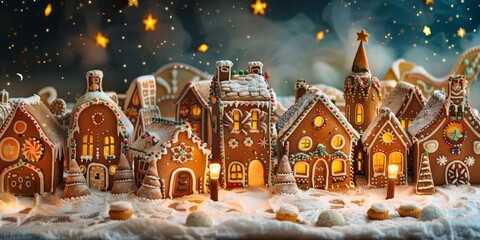 Christmas gingerbread city or town. Colorful christmas gingerbread house panorama - concept, Generative AI