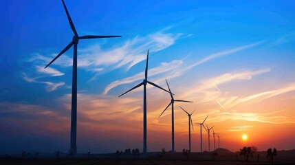 Obraz premium Renewable Energy: Wind Turbines Against a Setting Sun