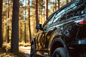 SUV Adventure in Remote Forest Environment