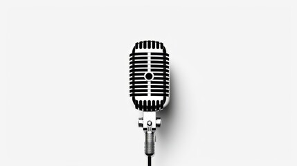 Fototapeta premium Vintage microphone icon in black and white, simple and elegant design.