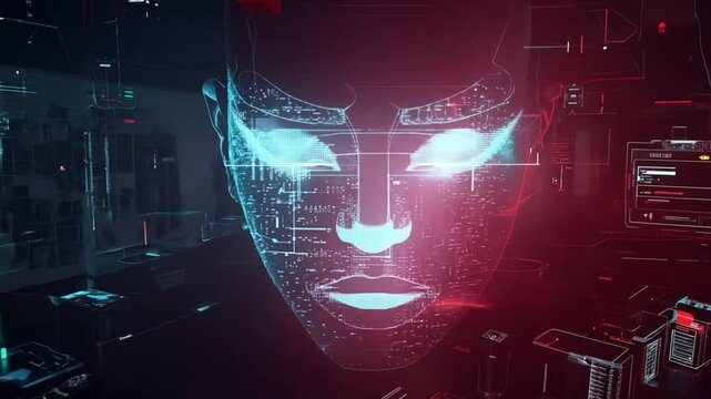 AI Takeover Concept with a Digital Face on Technology as an Existential Threat