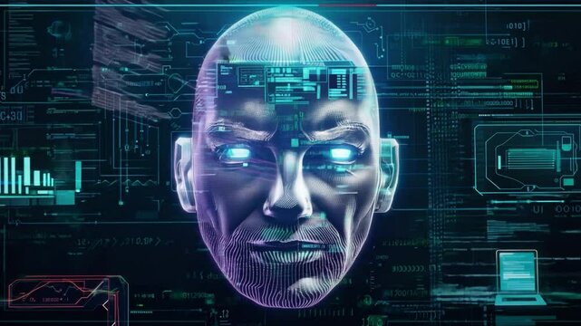 AI Takeover Concept with a Digital Face on Technology as an Existential Threat