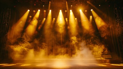Stage with Yellow Spotlights and Smoke