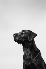 Fototapeta premium Labrador Retriever stands alert, plain white background.