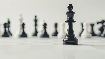 Black Chess King Stands Out Among White Pieces on Chessboard, Highlighting Strategic Dominance - Generative AI