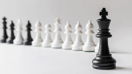 Black Chess King Stands Out Among White Pieces on Chessboard, Highlighting Strategic Dominance - Generative AI