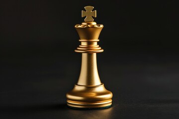 Golden queen chess piece on a black background, symbolizing strategy, power, and elegance in board games - Generative ai