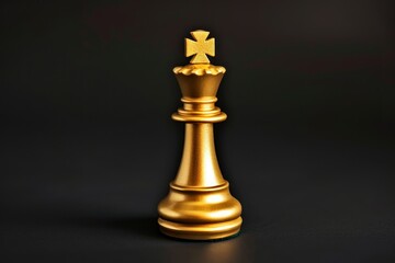 Golden queen chess piece on a black background, symbolizing strategy, power, and elegance in board games - Generative ai