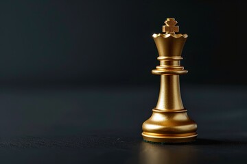 Golden queen chess piece on a black background, symbolizing strategy, power, and elegance in board games - Generative ai