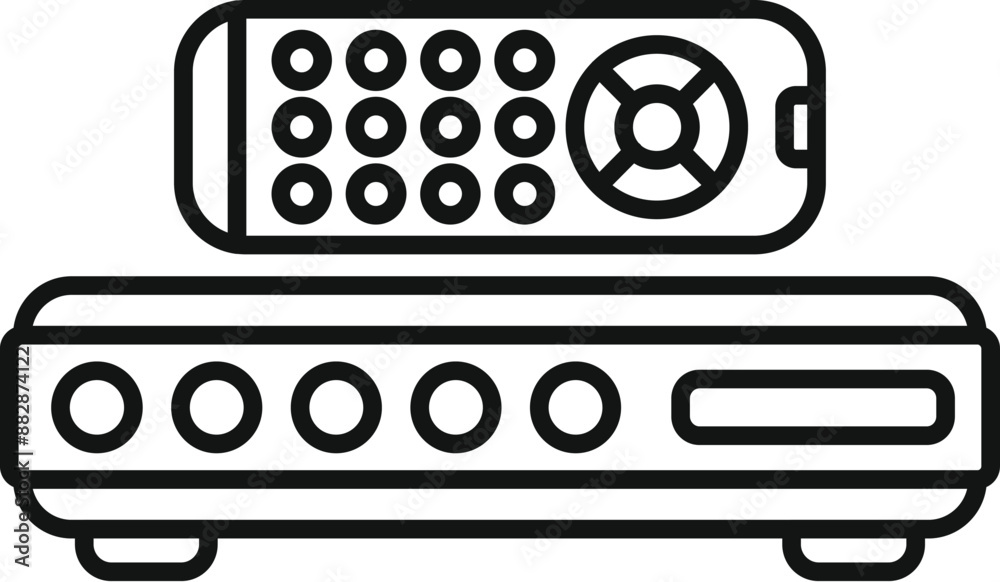 Poster receiver and remote control are lying on a white background, creating a simple yet modern technology