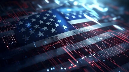 Flag of USA rendered in a Futuristic 3D style. American Innovation Concept. Tech Background.