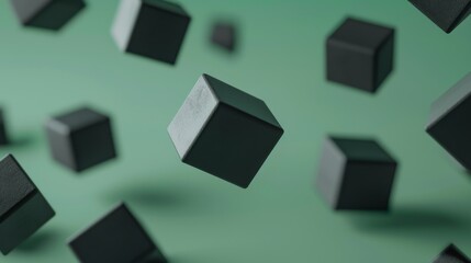 Technology feature of multiple cubes spread out making a square, floating icon made out of black matte clay, more graphical like using arrows, simple but visually portrays, abstract, abstract black sh