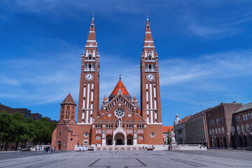 Fototapeta premium The Cathedral of Our Lady of Hungary in Szeged, Hungary. Main square of Szeged