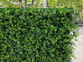 green vegetation columns in the hotel lobby, offices. with overhead lighting halogens shine on...