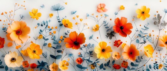 Obraz premium Bright Floral Illustration, Colorful flowers on white background, Botanical Art