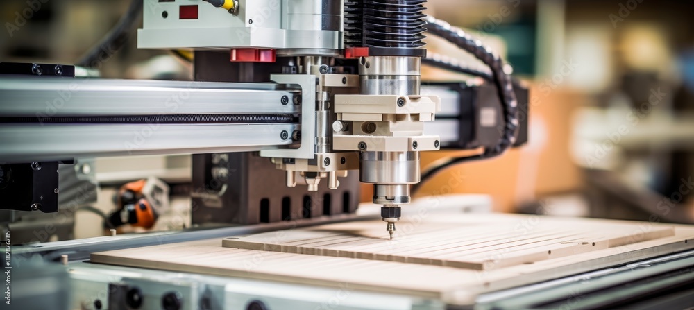 Poster cnc machine crafting unique furniture design to showcase technology integration in everyday objects